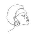 African woman continuous line portrait. Abstract one line drawing of handsome African American face in minimalistic