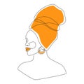 African woman face in one line drawing. Portrait of Beautiful woman in headwrap. Abstract modern Vector Illustration for