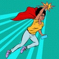 African Woman grandmother superhero flying active strong pensioner elderly lady