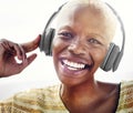 African Woman Headphones Listening Music Concept Royalty Free Stock Photo