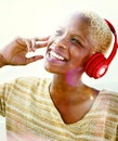 African Woman Headphones Listening Music Concept Royalty Free Stock Photo