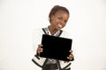 African Woman Holding a Blank black Sign