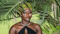 African woman in the jungle with natural evening sun