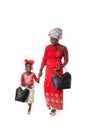 African woman and little girl with tote bags.Isolated Royalty Free Stock Photo