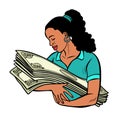 African woman loves money. isolate on white background Royalty Free Stock Photo