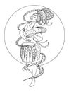 African woman playing drum coloring book vector