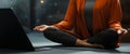 African woman practices mindfulness in lotus pose, finding inner peace