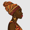 African Woman In Profile In Traditional Head Wrapon