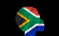 African woman silhouette with South Africa national flag