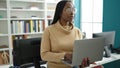 African woman using laptop at library university Royalty Free Stock Photo