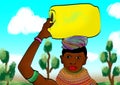 African woman in village getting water