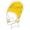 African women face in headwrap in one line drawing style. Minimalistic modern Portrait with turban for logo, emlem