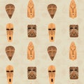 African wooden masks seamless pattern, hand drawn ethnical wallpaper, colorful background