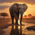 African elephants at sunset World wildlife day concept. generative AI