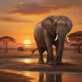 African elephants at sunset World wildlife day concept. generative AI