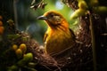 African yellow Weaver Bird on a nest