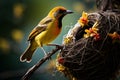 African yellow Weaver Bird on a nest