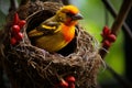 African yellow Weaver Bird on a nest