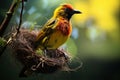 African yellow Weaver Bird on a nest