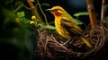 African yellow Weaver Bird on a nest