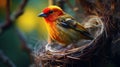 African yellow Weaver Bird on a nest