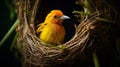 African yellow Weaver Bird on a nest