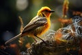 African yellow Weaver Bird on a nest