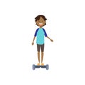 African young boy riding electro scooter over white background. cartoon full length character. flat style