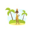 African Young Man Woman in Traditional National Clothes Carrying Basket on Her Head Vector illustration Royalty Free Stock Photo