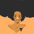 African young woman with afro hair style crying, tears run down her cheeks