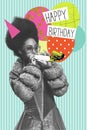 African young woman, medieval royal person, princess celebrating birthday. Creative design. Poster