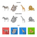 African zebra, animal koala, giraffe, wild predator, lion. Wild animals set collection icons in cartoon,flat,monochrome Royalty Free Stock Photo