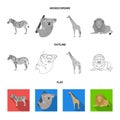 African zebra, animal koala, giraffe, wild predator, lion. Wild animals set collection icons in flat,outline,monochrome Royalty Free Stock Photo