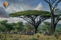 African zebra under acacia tree