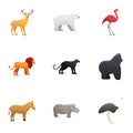 African zoo animals icon set, cartoon style