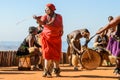 African zulu woman in traditional dress, hat. lifestyle South Africa