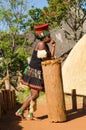 Aafrican zulu woman in traditional dress, hat, smiling. lifestyle South Africa