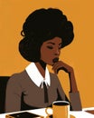An AfricanAmerican woman seated at her desk with a coffee mug in her hand deep in thought plotting her next career move
