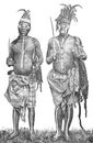 The Africans of wild tribes in national clothes in the old book the History of Culture, by Iu. Lippert, 1899, St. Petersburg