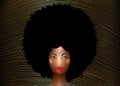 Portrait African American Woman, dark skin female face with beautiful traditional black Afro curly hair style, vector on striped Royalty Free Stock Photo