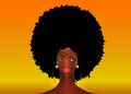 Portrait African American Woman, dark skin female face with beautiful traditional black Afro hair style, vector sunset background Royalty Free Stock Photo