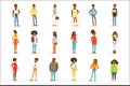 Afro-American Black People Street Style Clothing Set Of Cartoon Characters Standing