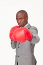 Afro-American businessman boxing