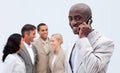 Afro-American businessman talking on mobile phon Royalty Free Stock Photo