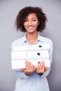 Afro american businesswoman holding folders Royalty Free Stock Photo