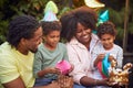 Afro-american children celebrate birthday party.Fun time to happy family Royalty Free Stock Photo