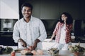 Afro American Couple Cooking At Kitchen Concept. Royalty Free Stock Photo