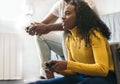 Afro-american couple playing video game at home. Having fun Royalty Free Stock Photo