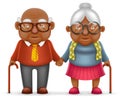 Afro American Cute Smile Happy Elderly Couple Old Man Love Woman Grandfather Grandmother 3d Realistic Cartoon Family Royalty Free Stock Photo