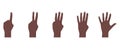 Afro American dark skin color hand palm counting in gesture with fingers one, two, three, four, five. Vector Royalty Free Stock Photo